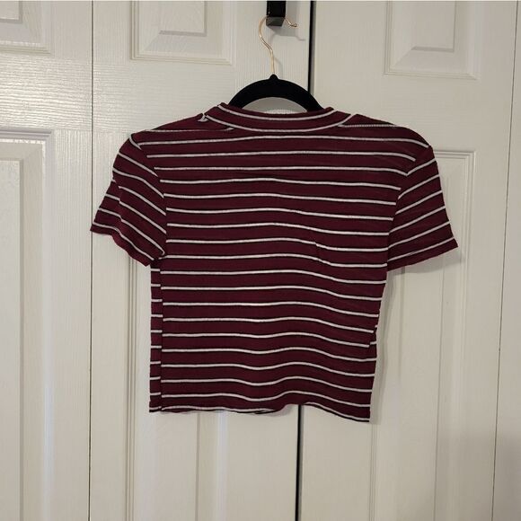 Forever 21 burgundy/black/white striped fitted crop-top - Picture 3 of 3
